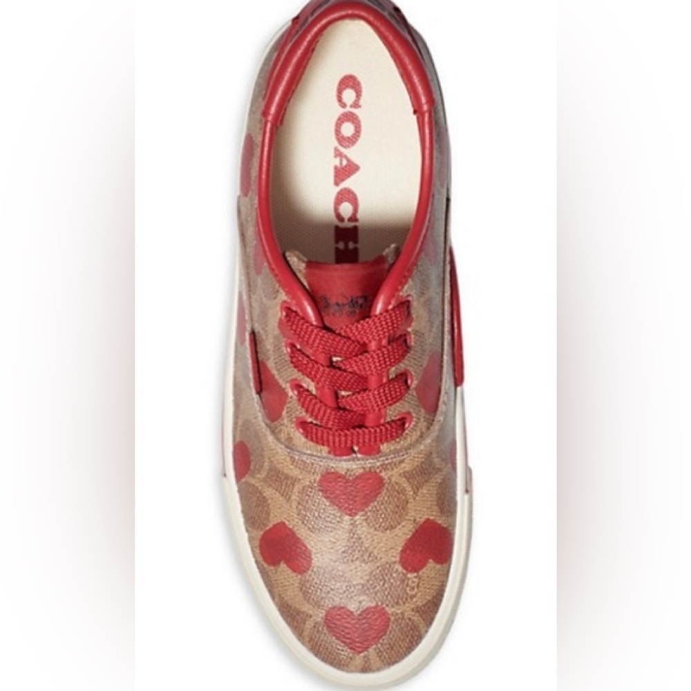 🌸NEW COACH Logo Heart ❤️ Print Leather Lace up Sneakers Sz 8 Without box Womens - Picture 2 of 15
